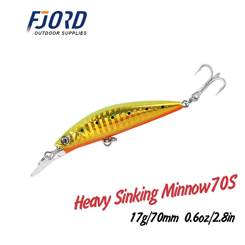 FJORD 70mm 17g Heavy Sinking Minnow 11color For Choose Laser Hard Artificial Bait Plastic Professional Seawater Fishing Lure