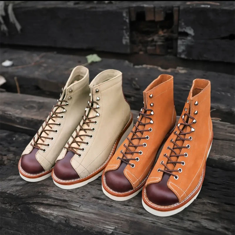 New Japanese Vintage Autumn Winter Men Casual Shoes Handmade Cow Leather Tooling Ankle Boots Outdoor Desert Motorcycle Boots