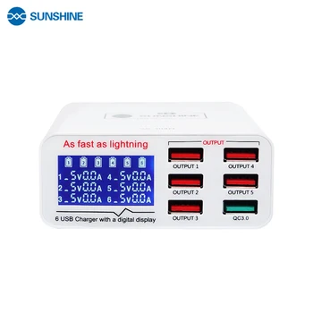 SS-304Q LCD Digital Display Fast USB Charger Multi 3.0 USB Fast Charging Support iPhone Xiaomi Huawei Samsung Tablet