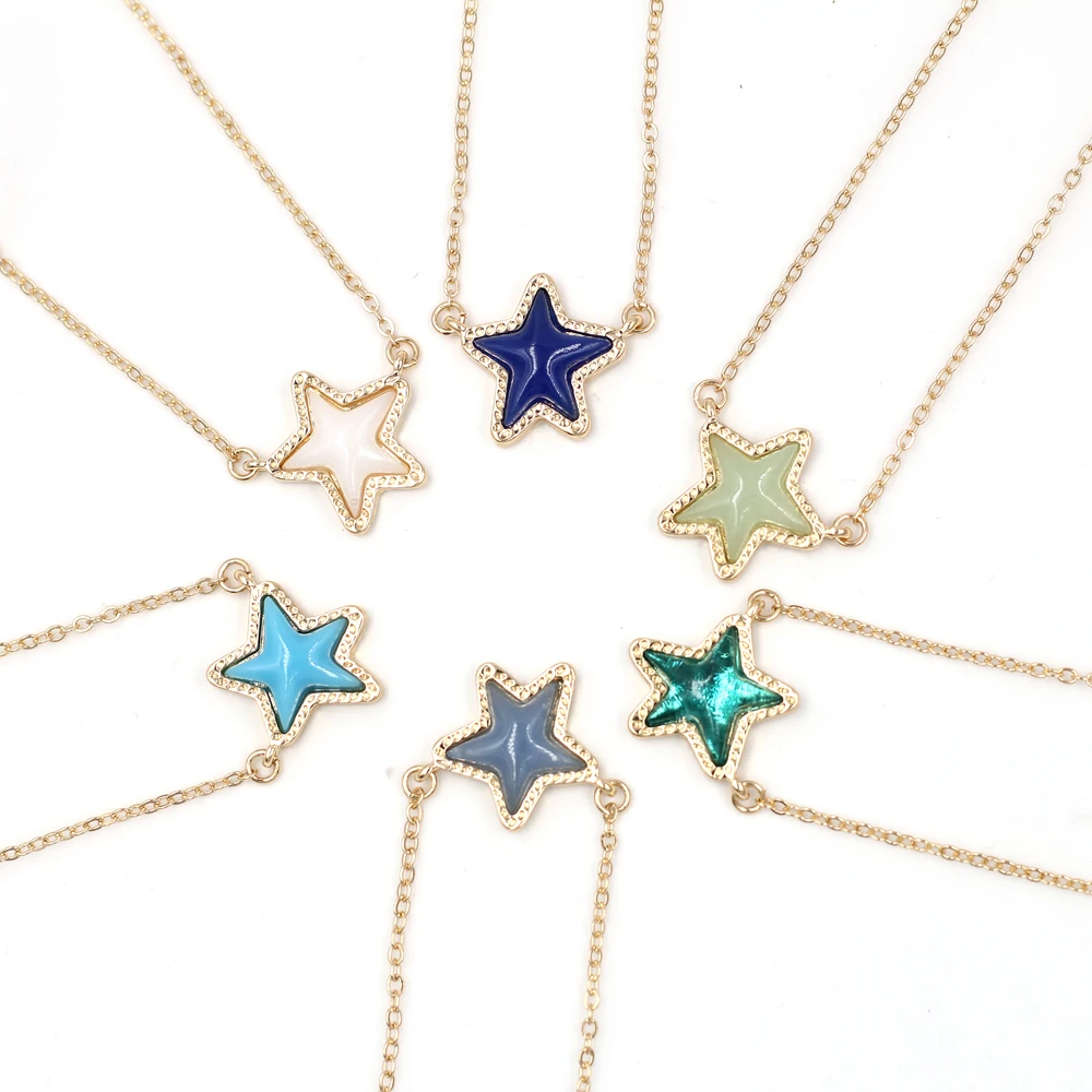 2022 New Small Faux Dancing Star Resin Druzy Necklaces for Women Pendants