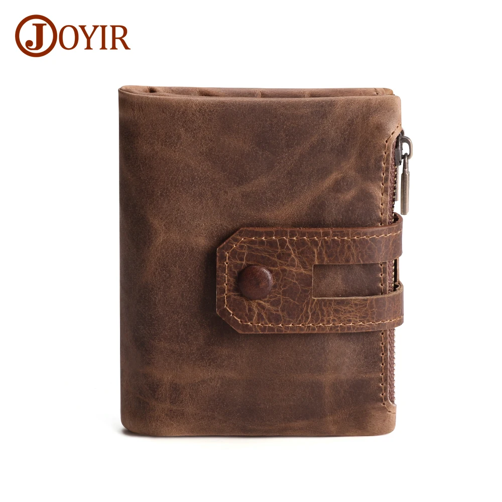 

JOYIR Luxury Short Unisex Rfid Wallets Genuine Leather Men Women Wallet Hasp Double Zipper Wallet Credit Card Holder Coin Purse