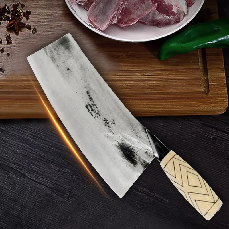 Cleaver Kitchen Knife Handmade Forged Chinese Chef Knife High Carbon Clad Steel Meat Chopping Butcher Knife Wood Handle