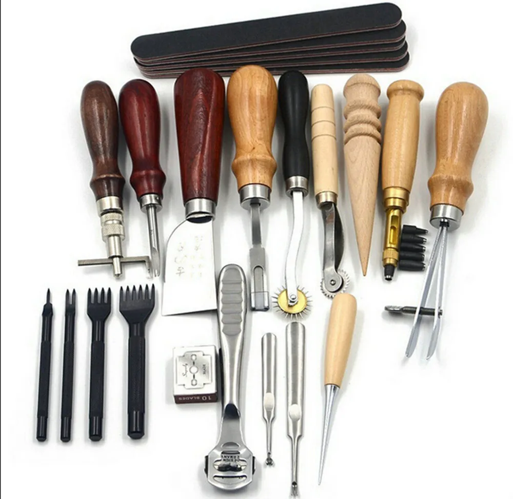 18 Pcs Professional Leather craft Tool Kit DIY leather Sewing Stitching Punch Carving Work Saddle Leathercraft Accessories