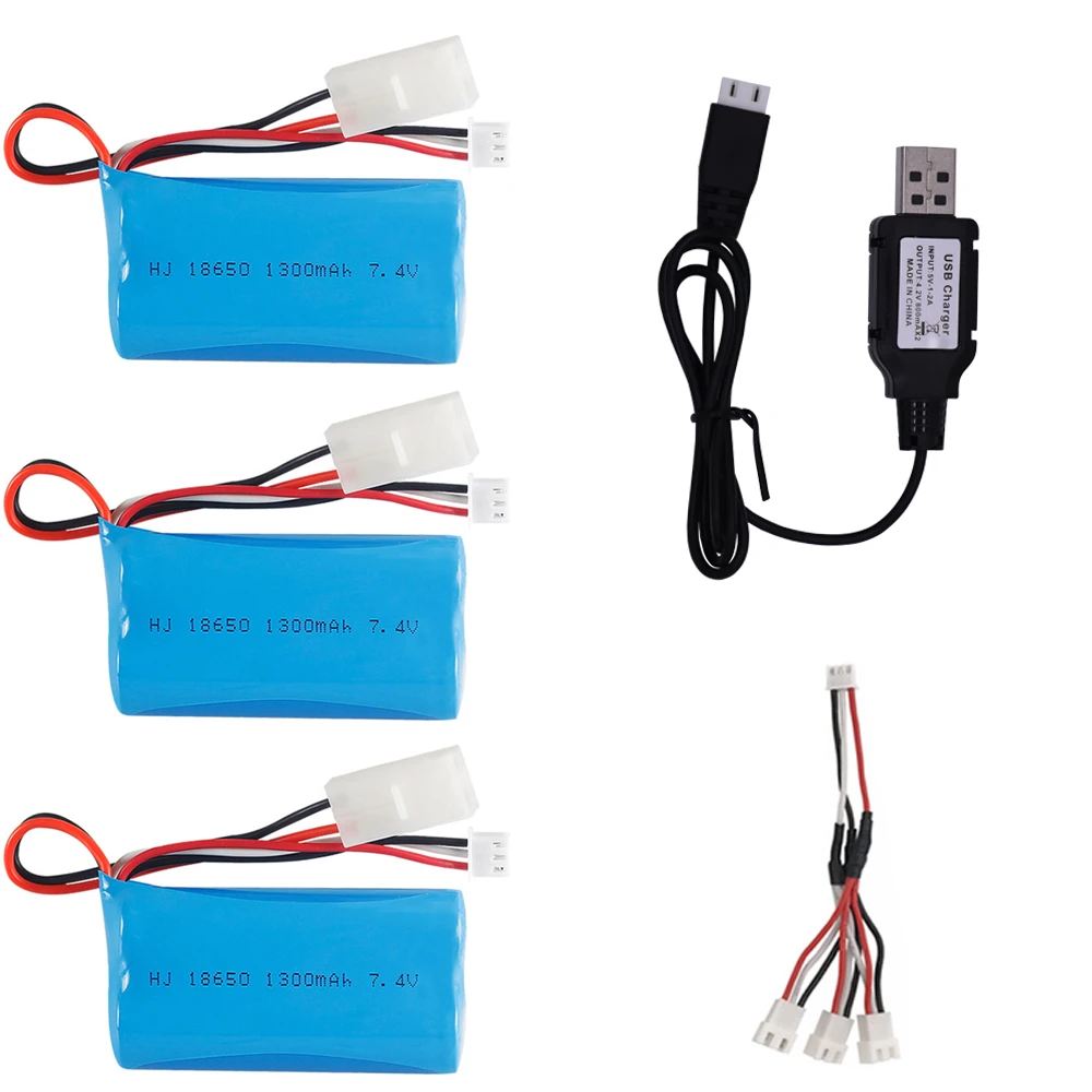 

18650 Li-ion battery 2S 7.4V 1300mAh with USB charger cable for meizhi 2856 high speed RC trucks cars trains toys spare parts