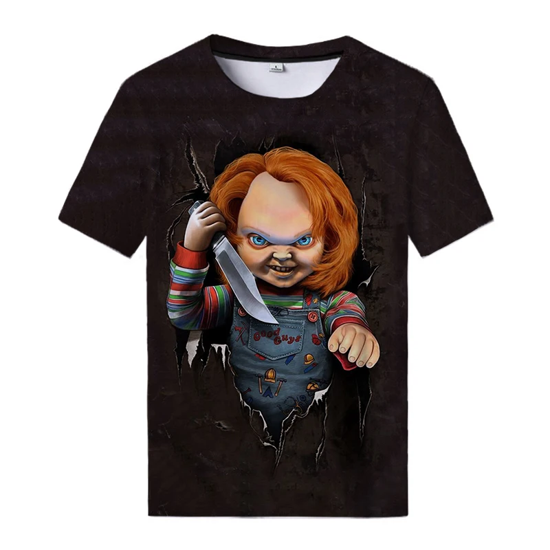 Horror Movie Chucky 3d Print T Shirt Horror Tops Senpai T-shirt Cool Men Women All Match T-shirt Casual Streetwear Tees