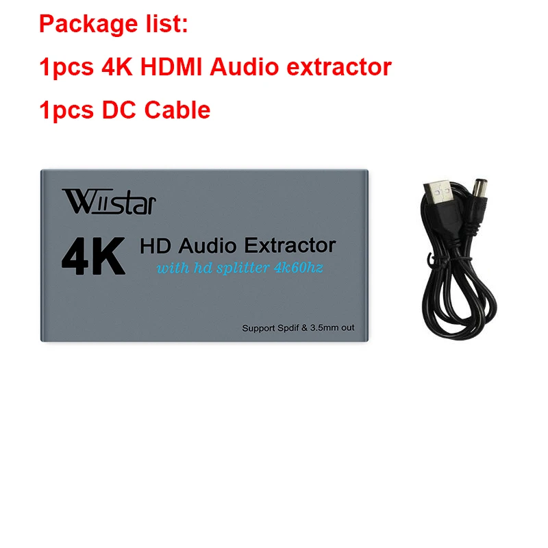 4K HDMI Audio Extractor Converter SPDIF + 3.5MM Output Supports HDMI 1.4,PCM  with DC Cable