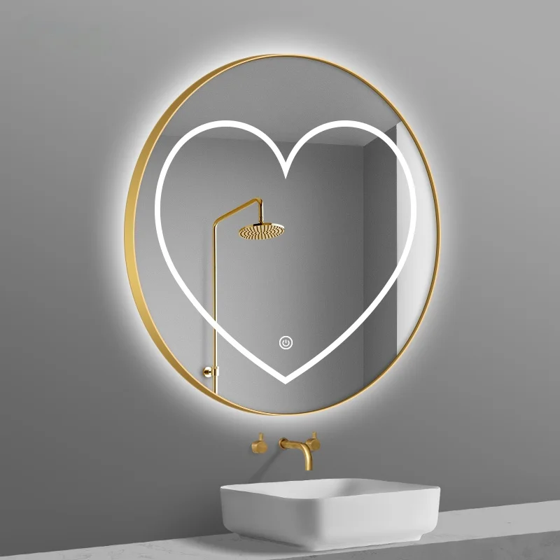 70x70cm round Frame Heart-Shaped Luminous Smart Led Make-up Mirror Bathroom Wall Hanging Defogging Bathroom Mirror