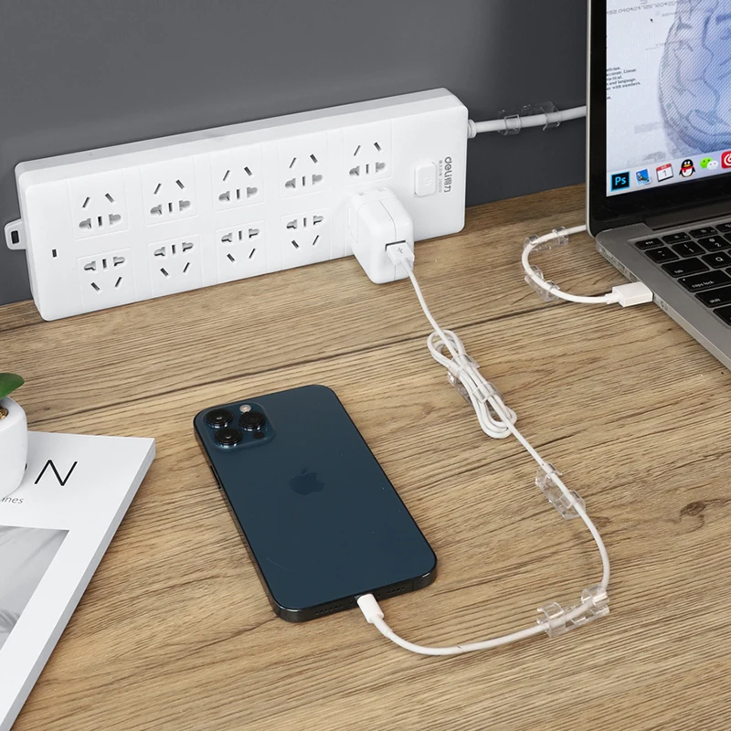 Wikyostar-organizador de cables con Clip, organizador de cables, Clips, gestión de cables, cargador adhesivo, cierre, Cable USB de escritorio,