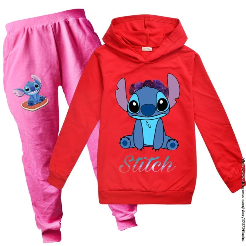 Stitch Tops+Pants 2Pcs Set Girl Boys 2-15Y Children Cartoon Anime Suit Autumn Spring Clothes Kids Baby Tracksuits