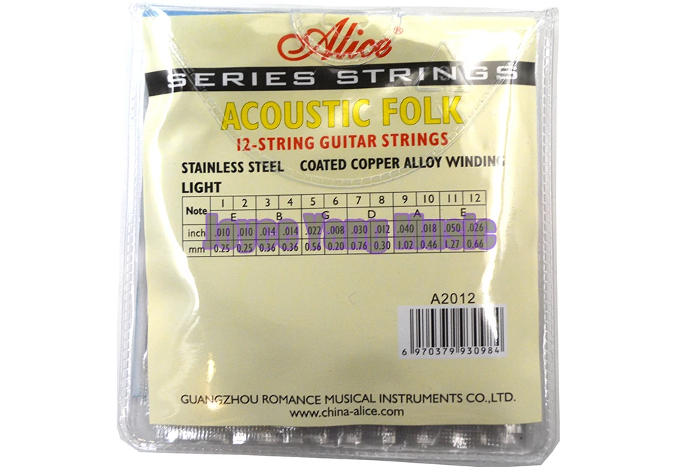 Alice A2012 12-String Acoustic Guitar Strings Stainless Steel Coated Copper Wound 1st-12th Strings Free Shipping