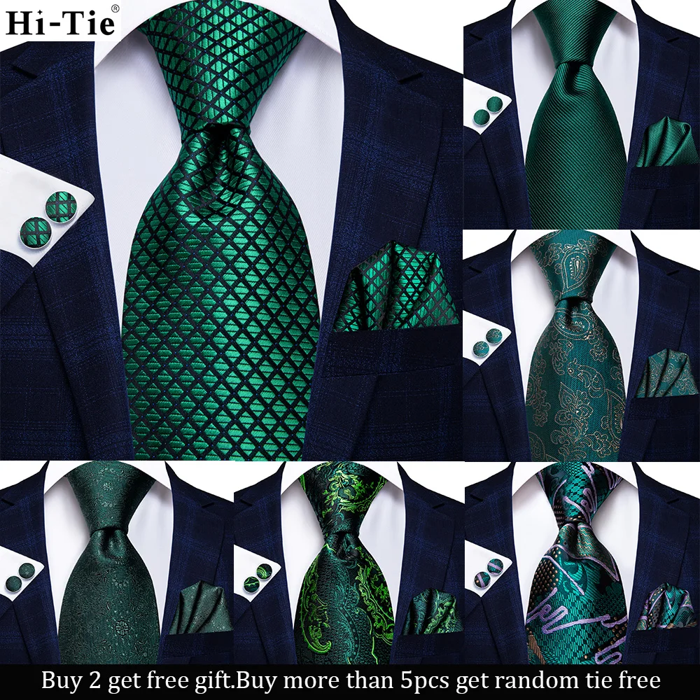 Hi-tie gravata de seda lisa verde caxemira, gravata para homens, conjunto de lenços, gravata de pescoço, para festa de negócios, design da moda, dropshipping