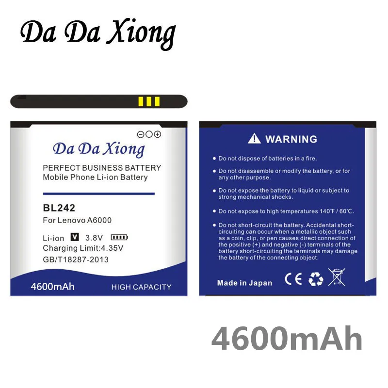 DaDaXiong 4600mAh BL242 аккумулятор для Lenovo A6000 A6010 A3860 A3580 A3900 LeMeng K3 K30-T