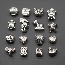 10pcs Antique Silver Color Animal Starfish Owl Shell Butterfly Big Hole Beads Pendant Charms Jewelry Accessories