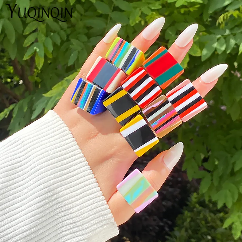 New Resin Fashion Punk Big Rings for Women Trendy Minimalist Colorful Black Vintage Rings for Girls Jewelry Square Party Gifts