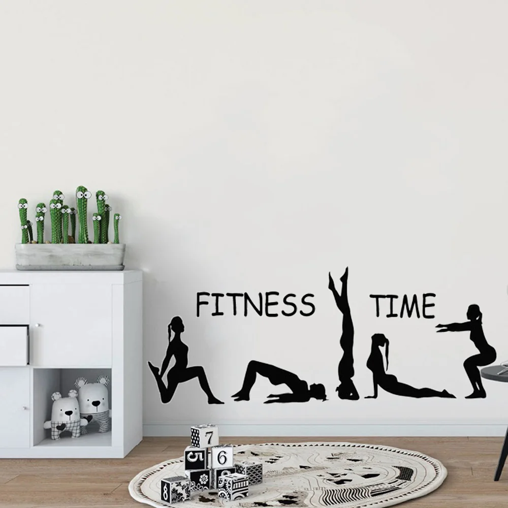 Girl Gymnast Yoga Art Wall Stickers Fitness Time Exercise Wall Decals Gym House Decoration Vinyl Art Mural Girl Sports