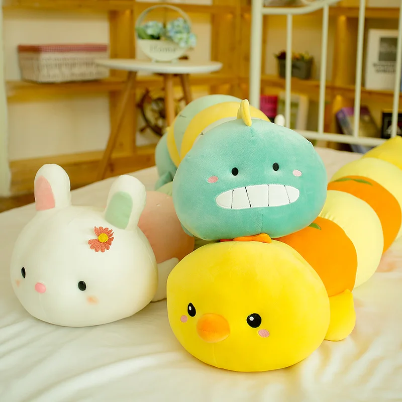 120cm Colorful Catoon Caterpillar Rabbit Dinosaur Chickens Plush Toy Doll Soft Comfy Insect Pillow Cotton Sofa Cushion Kids Gift