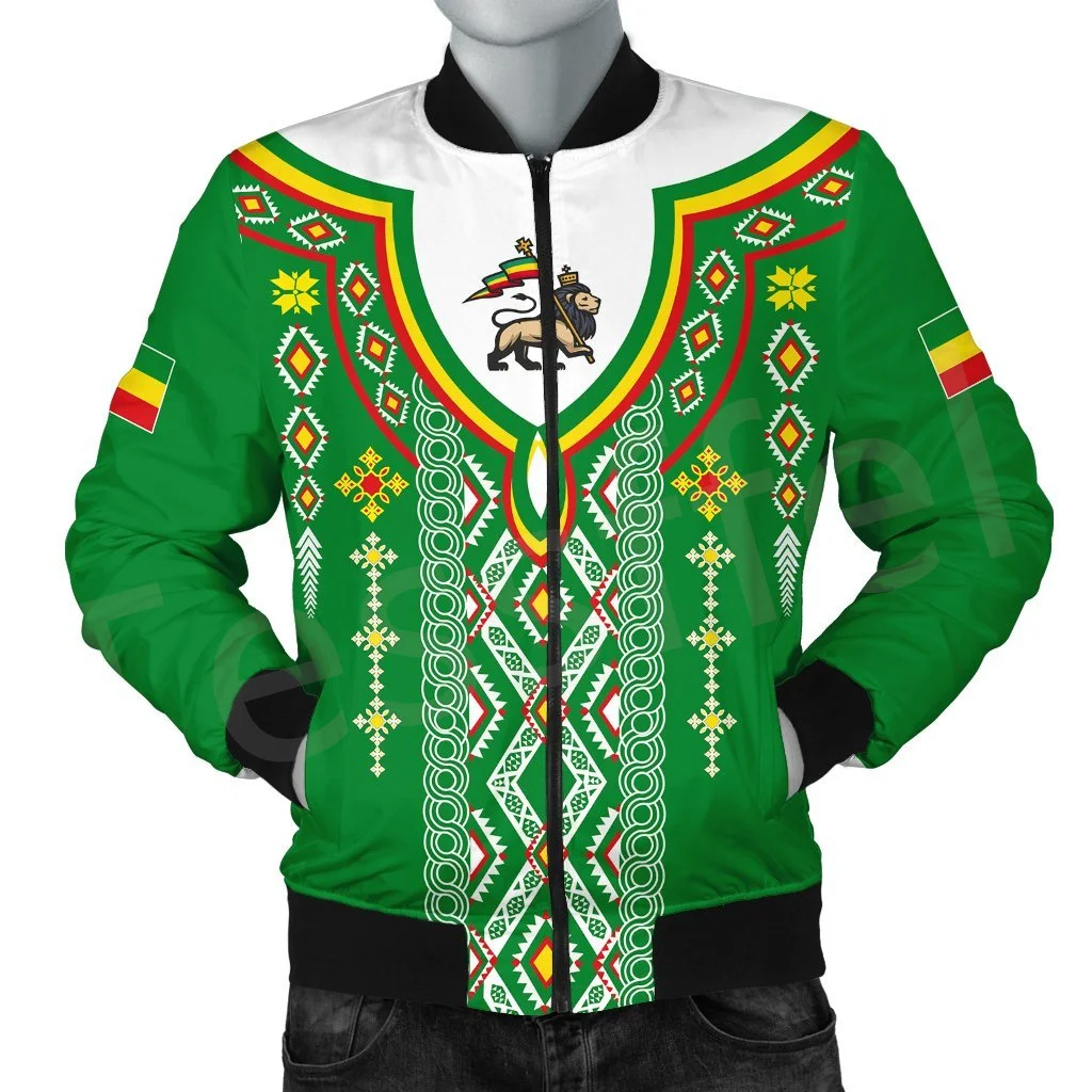 Tessffel Ethiopia County Flag Reggae Africa Tribe Lion Retro 3DPrint Men/Women Winter Coat Casual Windbreaker Bomber Jacket A1