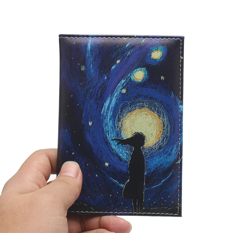 Passport Case Fashion Bright Starry Galaxy Fashion Leather Passport Case Card Case Unisex Travel Passport Case