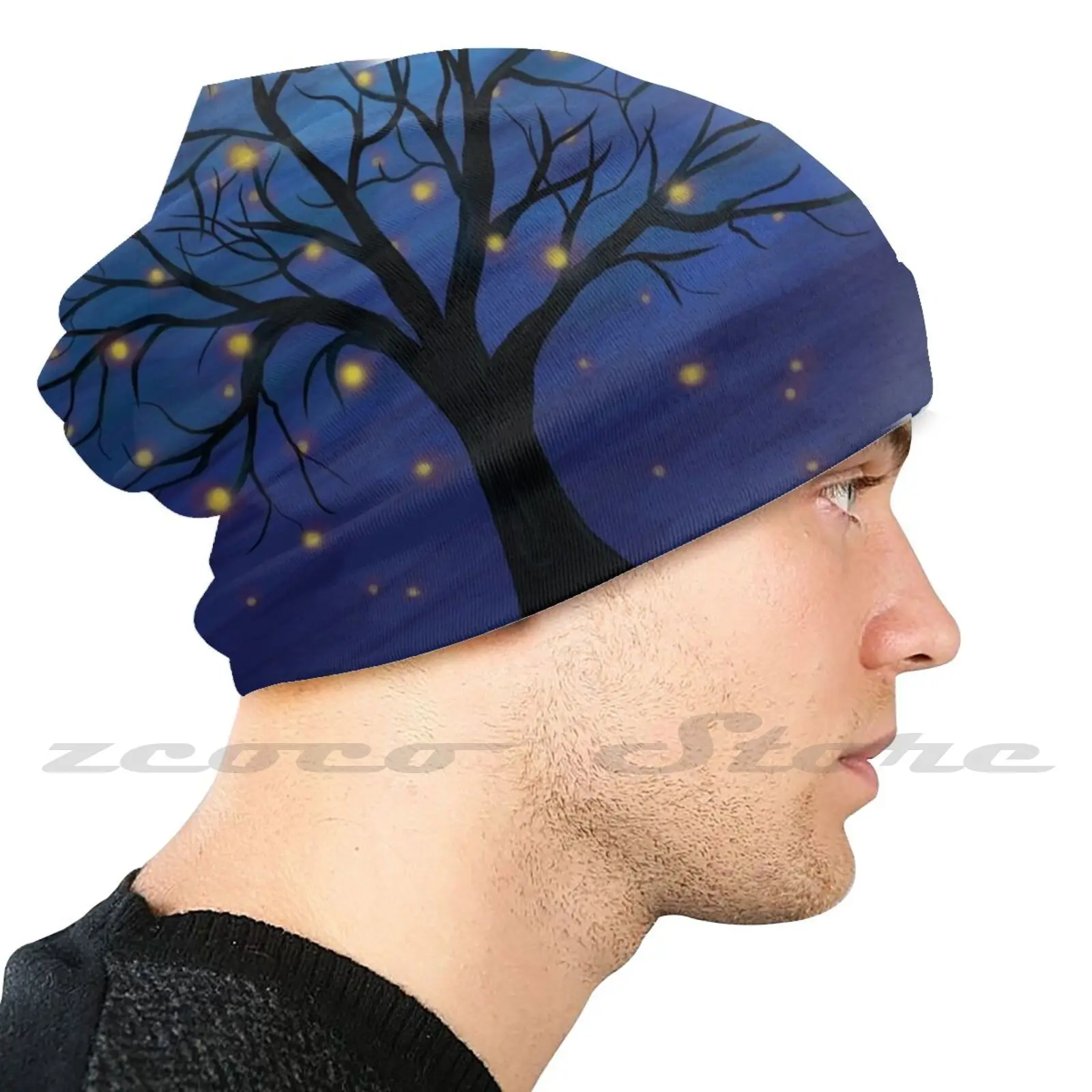 Firefly Tree Adult Kids Knit Hat Hedging Cap Outdoor Sports Breathable Lightning Bug Firefly Tree Night Sky Light Lightning Bug