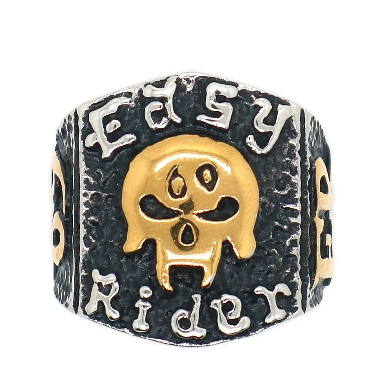 Size7 To Size 15 Unisex 316L Stainless Steel Easy Rider Gold Silver -Color 69 Skull Ring