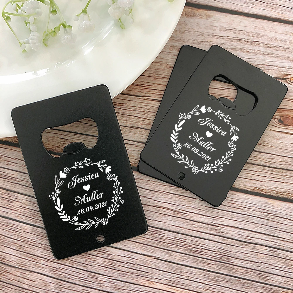 Wedding Souvenirs for Guests Personalized Wedding Favors Black Metal Bottle Openers Laser Engraving