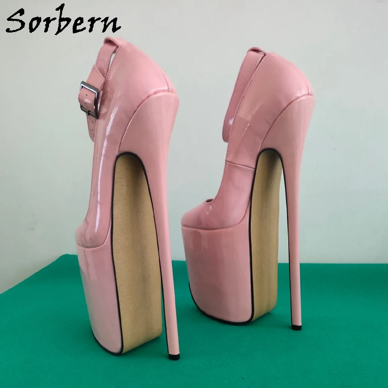 Sorbern-zapatos de tacón alto para mujer, calzado de cuero de vaca, con correas en el tobillo, Stilettos puntiagudos, de transferencia, fetiche, de 27Cm