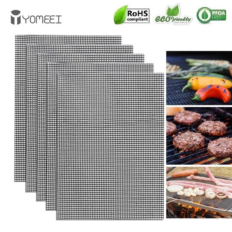 

YOMEEI Non-stick Barbecue Grilling Mat Heat Resistant BBQ Mat Reusable Non-stick Coating Barbecue Mesh Outdoor Accessories