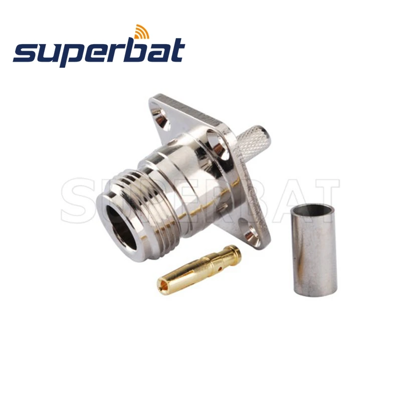 Superbat 10 Stuks N Vrouw Met 4 Gaten Paneel Mount Crimp Rf Coaxiale Wifi Antenne Connector Voor Kabel Rg58 Rg142 Rg400 Lr195