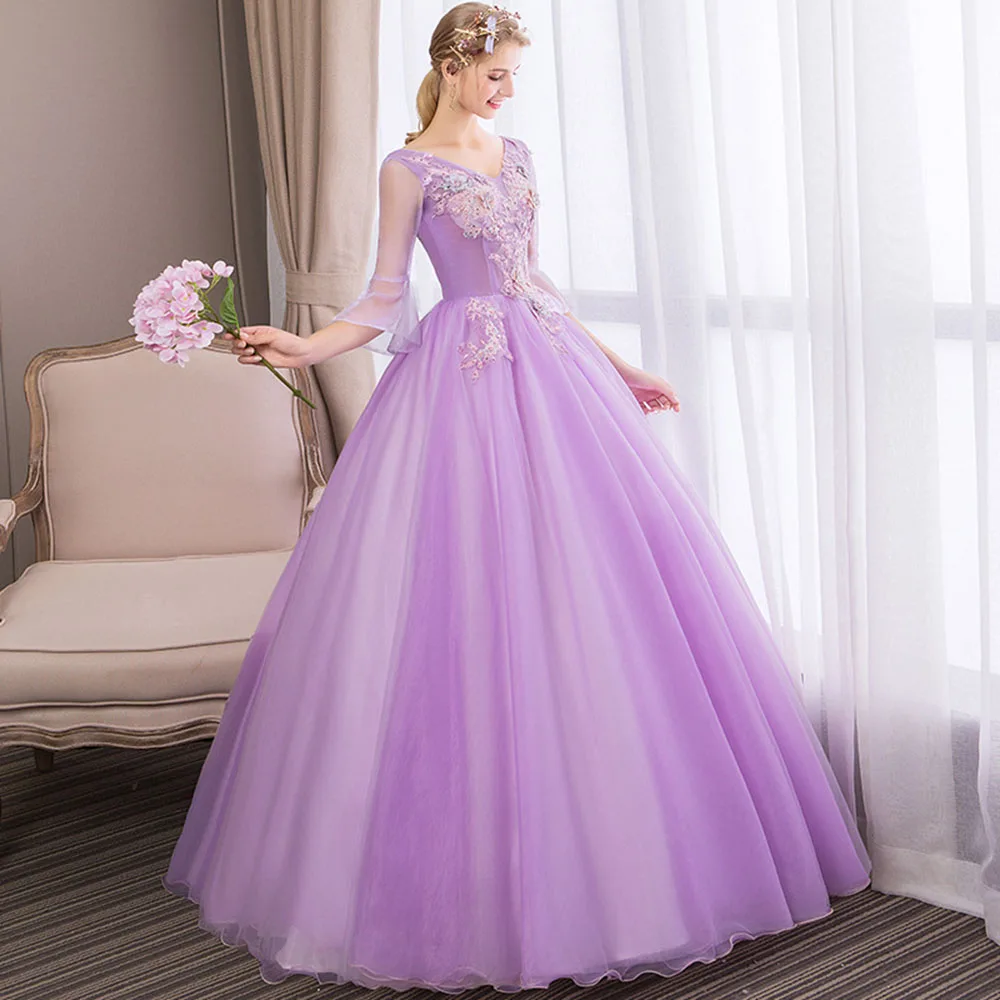 HS Kellio-vestidos de quinceañera, color morado claro, con mangas, para baile de graduación, con cordones