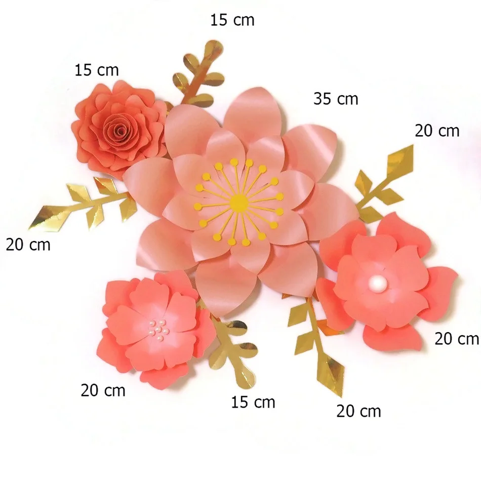 Handmade Pink Easy Made DIY Paper Flowers Gold Leaves Set 4 Nursery Wall Deco Baby Shower Girls Room Backdrop Video Tutorials