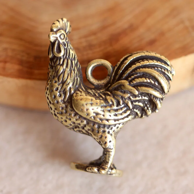 Handmade Brass Rooster Keychains Copper Chinese Zodiac Chicken Bag Hanging Pendant Car Key Rings Gifts