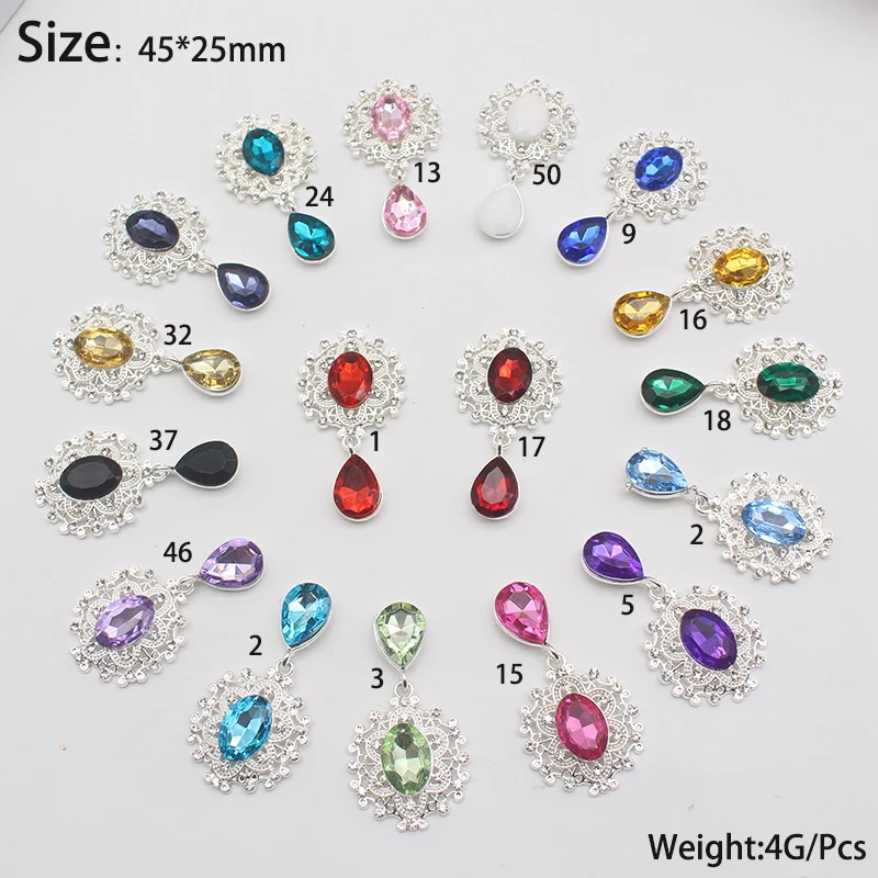 YWXINXI 10Pcs New Flatback Brooch Pendant 25*45mm Beautiful Alloy crystal Diy Jewelry Accessories craft production wholesale