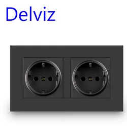 Delviz Dual Power Socket, Household Gray Panel Outlet, Embedded Steel frame structure,Size 146*86mm, 16A Eu standard Wall socket