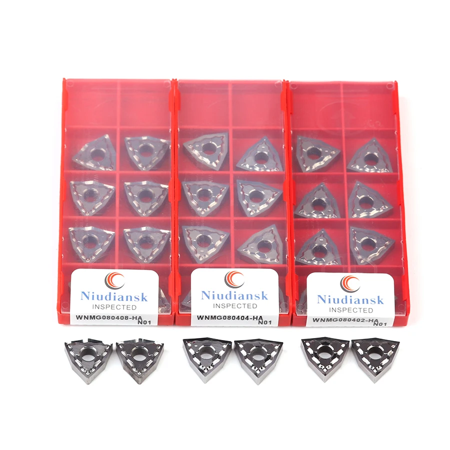 10Pcs WNMG080404 HA N01 WNMG080408 HA N01 CNC เครื่องกลึงโลหะตัดใบมีดแทรกสำหรับโลหะผสมอลูมิเนียมภายนอกเครื่องมือ