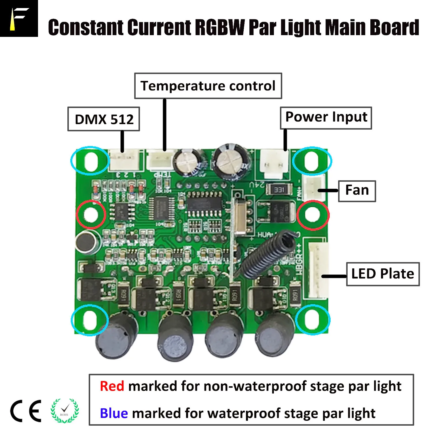 Constant Current Led 54x3W RGBW/RGB 8CH Stage Par Can Light Display Program dmx Control Main Board with Wireless Remote Control