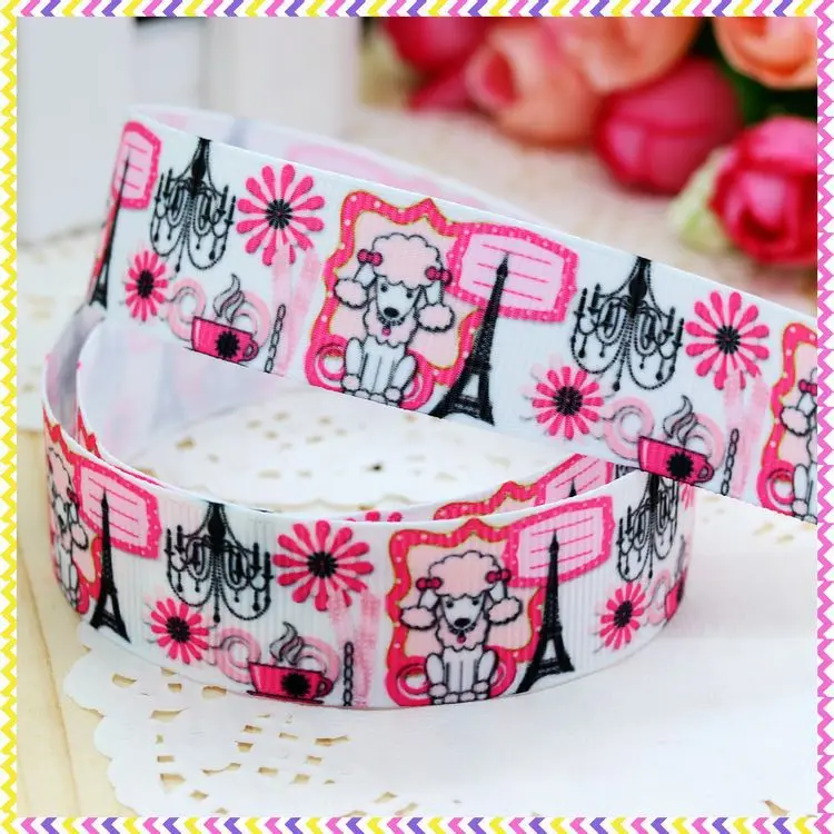 DHK 7/8'' 5yards poodle printed grosgrain ribbon headwear hair bow diy party decoration OEM Wholesale 22mm E1097