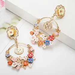 Women Colorful Resin Flower Earrings for Women's Long Drop Earring Pendant Statement Aretes New Fashion Jewelry for Gifts NL779