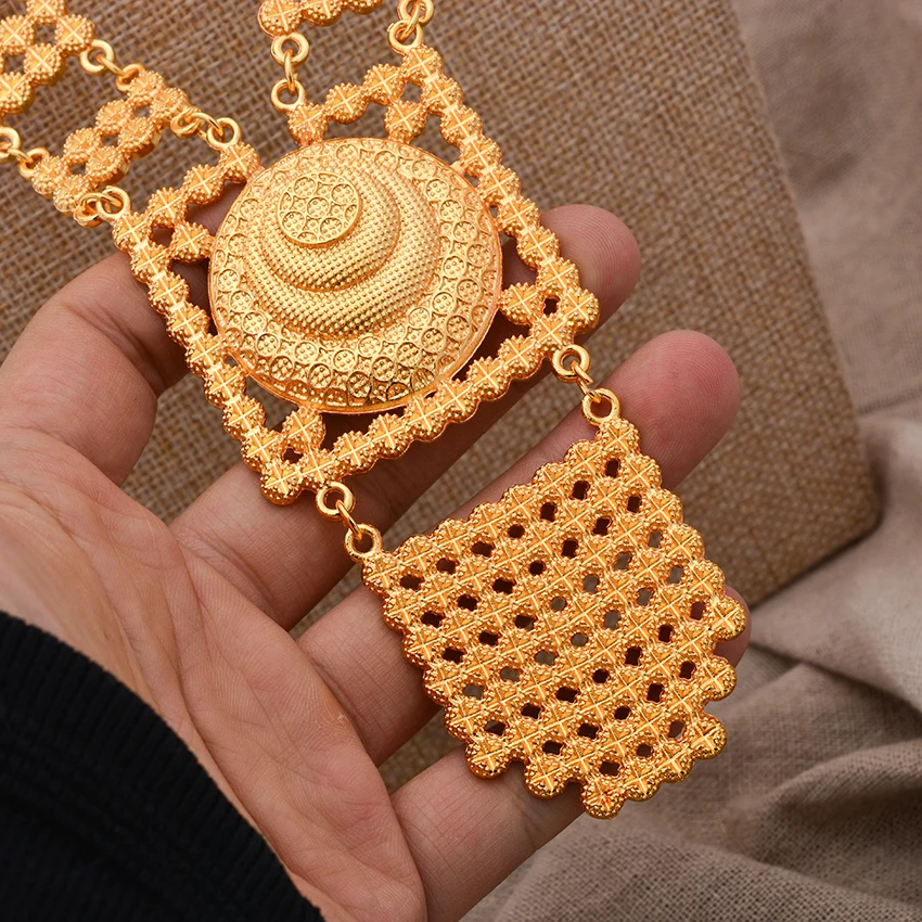 Dubai African Jewelry Sets for Women Girls Arabic Indian Jewelry Gold Color Wedding Jewelry Set