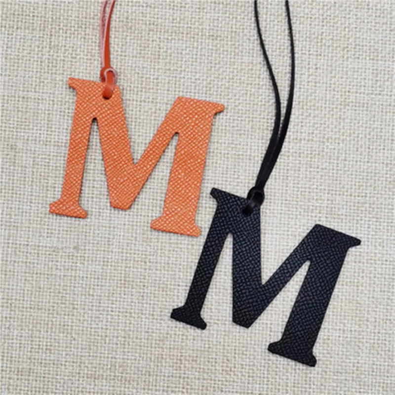 TOPHIGH Newly Luxury Genuine Natural Leather Initial English Letter M Keychain Backpack Pendant Men Women  Bag Charms