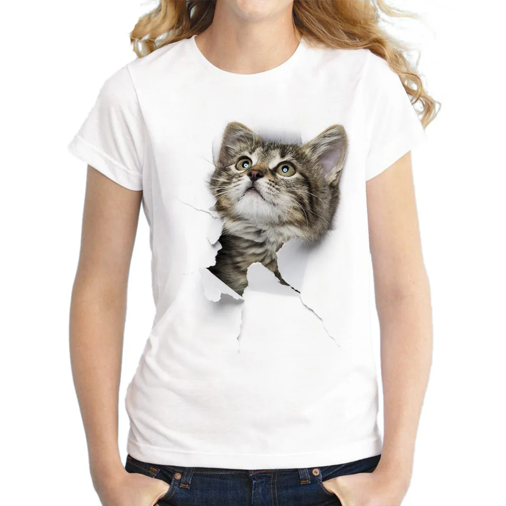 Cat 3D Printing Short Sleeve Interesting Pattern Cute Girls Loose Casual T-shirt 100% Cotton Blouse Direct Mail Top Tees