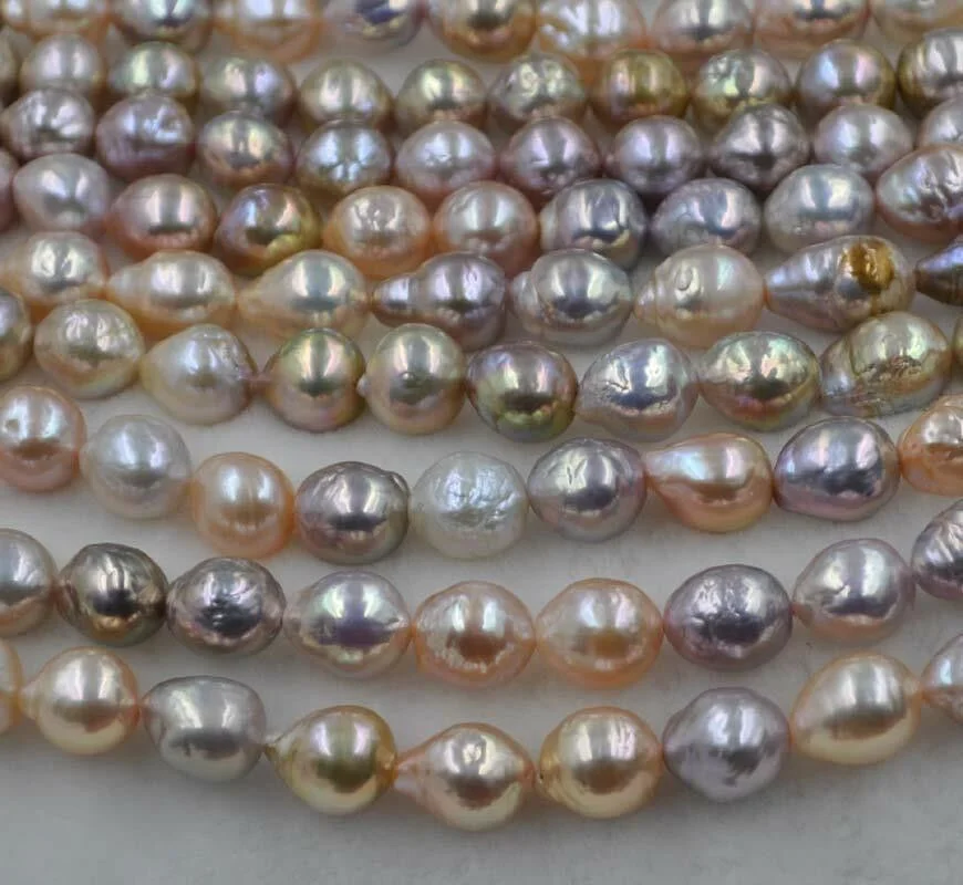 

GORGEOUS Rare Rainbow Multicolor Furrow Kasumi pearl strand 10-13*11-14mm