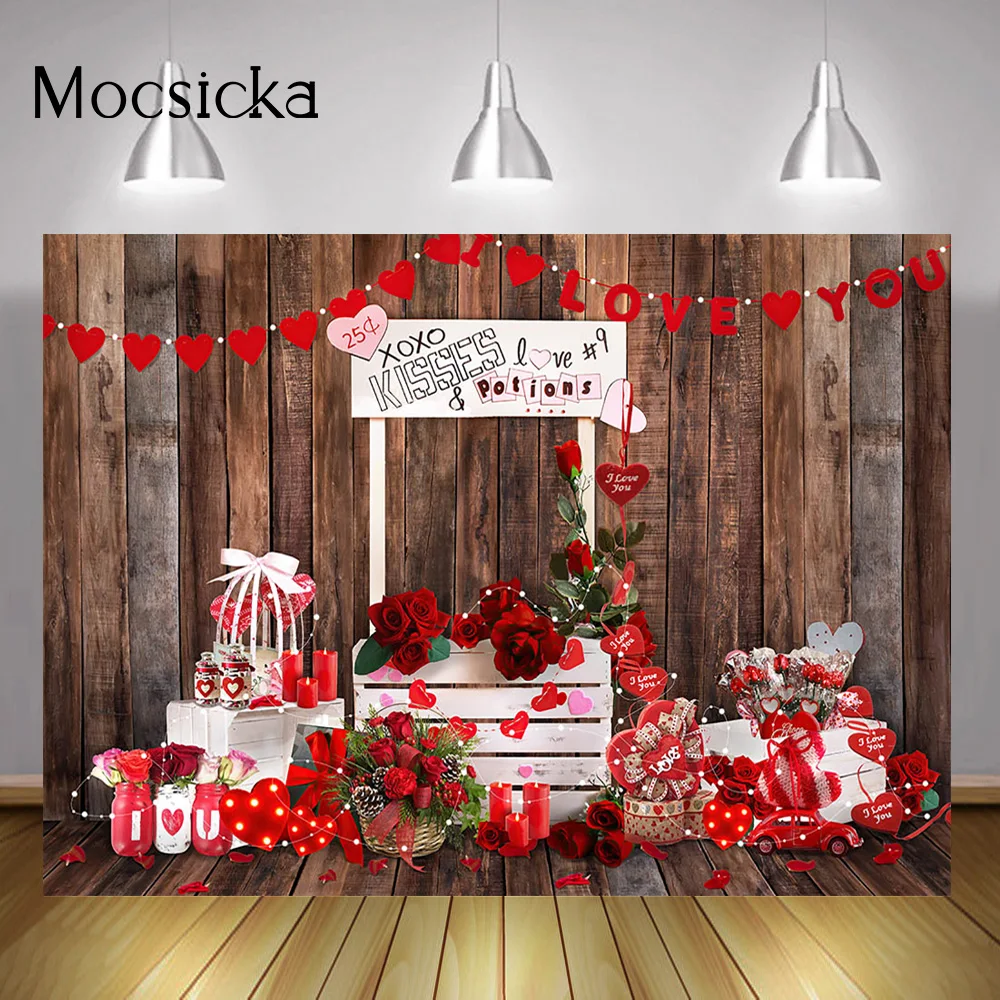 XOXO Kisses Rose Wedding Photo Background Red Flowers Love Hearts Gifts Candle Backdrop Romantic Valentine's Day Photography