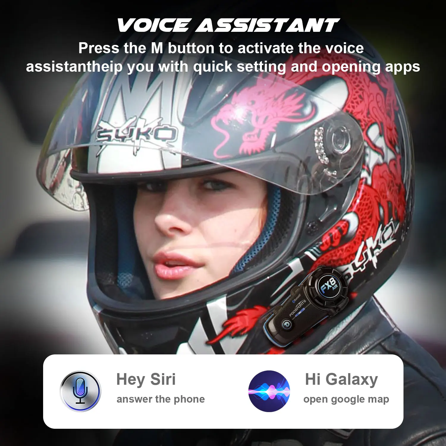 Fodsports FX8 AIR Motorcycle Intercom Wireless Bluetooth Helmet Headset, 4 Riders 1000M