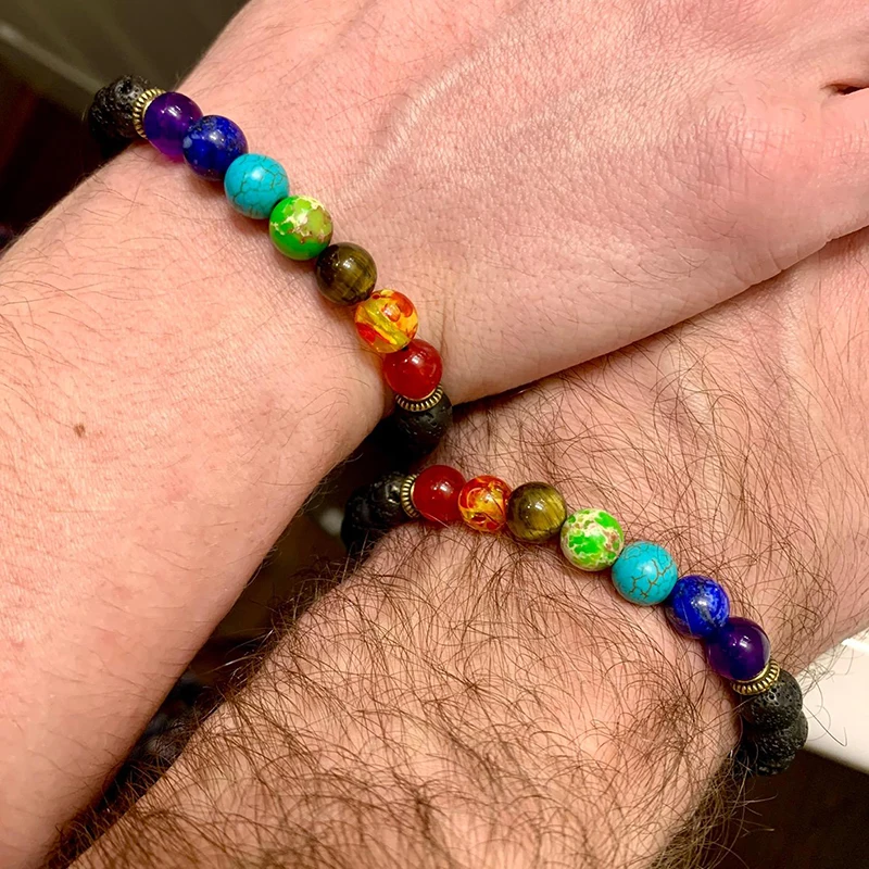 7 Chakra Bracelet Men Black Lava Tiger Eye Stones Healing Balance Beads Reiki Buddha Prayer Natural Stone Yoga Bracelets Bangles image 4