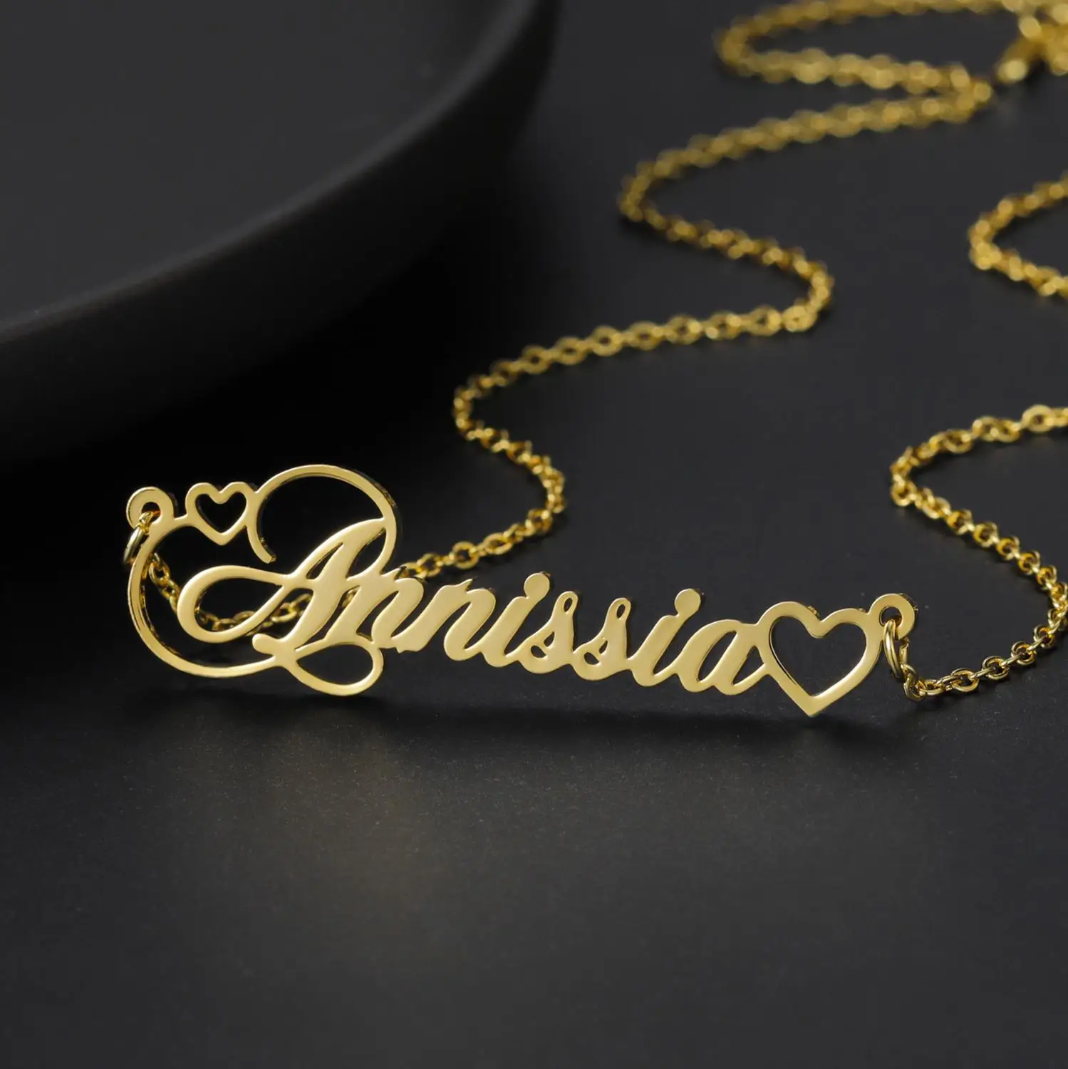 Personalized Heart Charm Stainless steel Name Necklace Customized Cursive Script Necklace Christmas Jewelry Gifts For Women