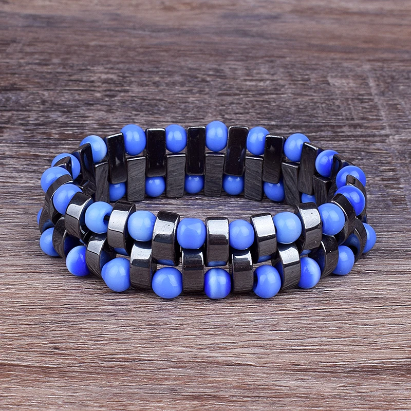 Classical Nature Moon Hematite Bracelets Women Double Blue Beads & Hematite Bracelets Men Energy Stone Bracelet Balance Jewelry