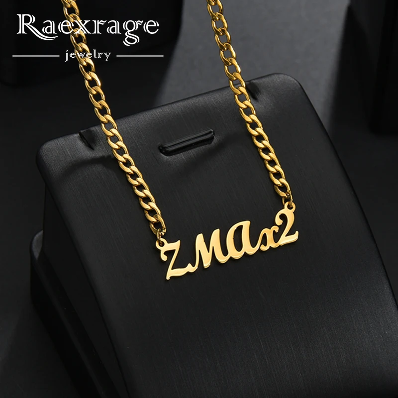 

Raexrage 4mm-6mm Cuban Link Chain Personalized Name Necklace Stainless Steel Custom Nameplate Think Chain Chocker Bijoux