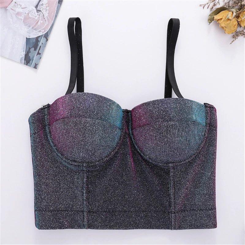 Autumn Winter Golden Slim Sexy Nightclub Slim Dance Performance Vest Size Wrapped Rim Outer Wear Women Bustier Crop Tops