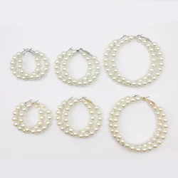 Women Elegant White Pearl Round Circle Hoop Earring Oversize Pearl Geometric Ear Rings Fashion Jewelry