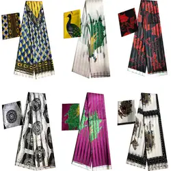 African fabric Organza silk pattern satin silk fabric high quality printed satin fabric wax for party dress 3+3 Yards/lot.